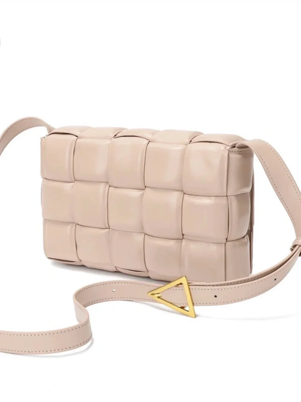 Full-Grain Woven Lambskin Leather Puffy Bag Quilted Crossbody Bag in Blush Pink